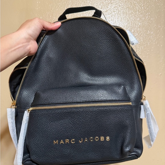 Marc Jacobs Black Leather Backpack with Gold Accents